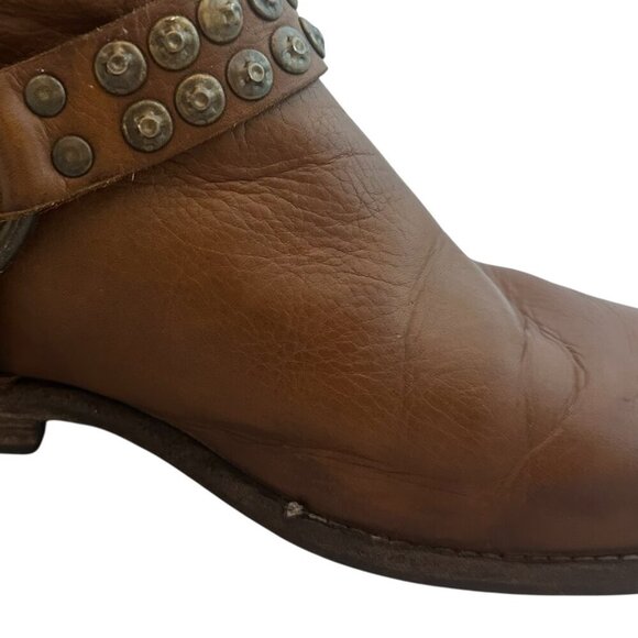 Frye Phillip Studded Harness Boots Booties Short Brown Leather Size 6.5 Women's - Picture 11 of 15